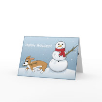 Corgi Steals Snowman's Arm