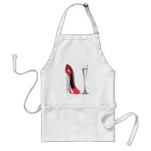 Corkscrew Heel Red Stiletto Shoe Champagne Flute Apron