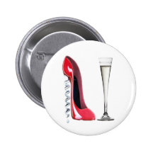 Corkscrew Heel Red Stiletto Shoe Champagne Flute Button
