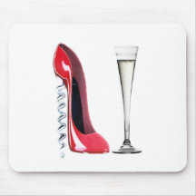 Corkscrew Heel Red Stiletto Shoe Champagne Flute Mousepad
