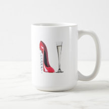 Corkscrew Heel Red Stiletto Shoe Champagne Flute Mug