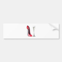 Corkscrew Stiletto Shoe and Champagne Flute Glass Bumper Stickers