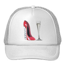 Corkscrew Stiletto Shoe and Champagne Flute Glass Mesh Hat