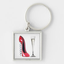 Corkscrew Stiletto Shoe and Champagne Flute Glass Key Chains
