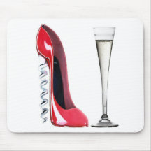 Corkscrew Stiletto Shoe and Champagne Flute Glass Mouse Mat