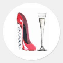 Corkscrew Stiletto Shoe and Champagne Flute Glass Round Sticker