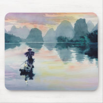 "Cormorant Fisherman" China Watercolor Mouse Mat