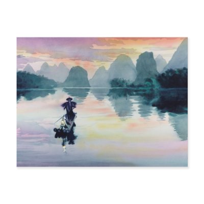 "Cormorant Fisherman" China Watercolor Post Card by PaulJacksonart