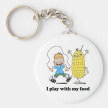 Corncob and kid playing keychains