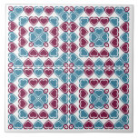 Cornflower blue and deep rose hearts mosaic style tiles