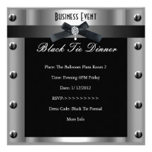 Corporate Business Formal Black Tie Silver Metal Personalized Invite