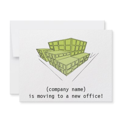 Corporate moving card - green buildings custom announcements by Zandiepants