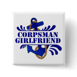 Corpsman Girlfriend, Anchors Away! Pinback Buttons
