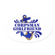 Corpsman Girlfriend, Anchors Away! Oval Stickers