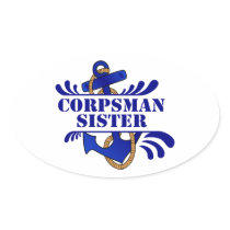 Corpsman Sister, Anchors Away! Oval Stickers