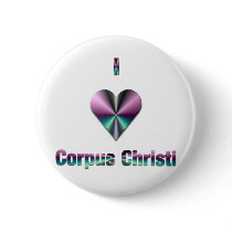 Corpus Christi -- Purple & Turquoise Pinback Button