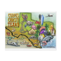 Corpus Christi Tx Cartoon Map Post Cards