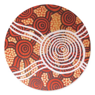 Corroboree II Aboriginal Art Round Sticker by NovyNovy