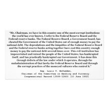 Corrupt Federal Reserve Quote by Louis T McFadden Customized Photo Card