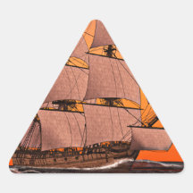 Corvette Sailing Ship at Sunset Triangle Sticker