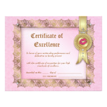 Cosmetology Certificate of Excellence Diploma Personalized Letterhead