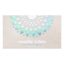 Cosmetology Elegant Circle Light Blue Linen Look business cards