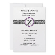 Cosmetology School Damask Graduation Invite purple