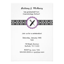 Cosmetology School Damask Graduation Invite purple