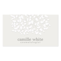 Cosmetology White Embossed Look Leaves business cards