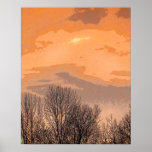 Coucher du soleil avec les arbres nus affiches