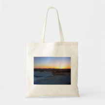 Coucher du soleil dans le désert blanc sac en toile