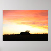 coucher du soleil sur la grange poster