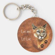 Cougar Puma Mountain Lion "Live and Let Live" Keychains