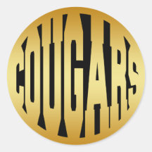 COUGARS GOLD TEXT ROUND STICKER