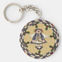 Country Angel and Teddy Bear Christmas Keychain