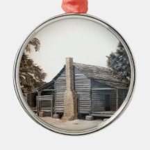 country barn log cabin oil painting ornament