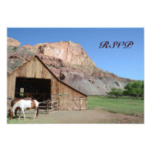 Country Barn Stable Horses Wedding RSVP Cards