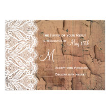Country Barn Wood and Lace Wedding RSVP Cards