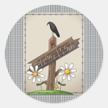 Country Blue Gingham Checks Round Stickers