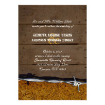 Country Brown Wood Leather Wedding Invitation