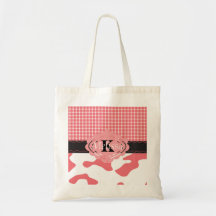 Country Chic Pink Cow & Plaid Monogram Bag
