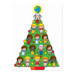 Country Children Christmas Tree Post Card