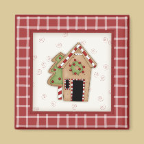 Country Christmas Gingerbread House on Red Plaid magnets