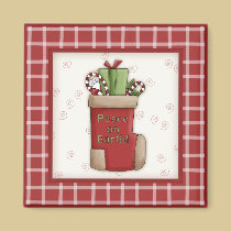 Country Christmas Magnet with Stocking and Gifts magnets