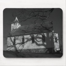 Country Church in Black and White Mouse Mat