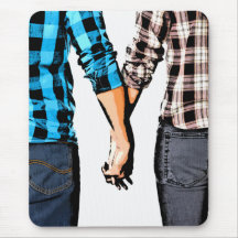 Country Couple Boy and Girl Holding Hands Mouse Pads