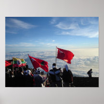 Country flags on summit of Mt. Fuji, Japan Print
