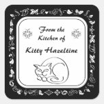 Country Kitchen Sleeping Cat Canning Labels Square Sticker