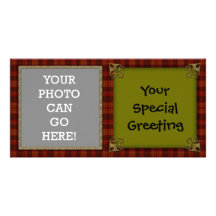 Country Plaid Decorative Gold Christmas Design Photo Cards