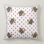 Country Roses Red Polka Dot and Roses Throw Pillow